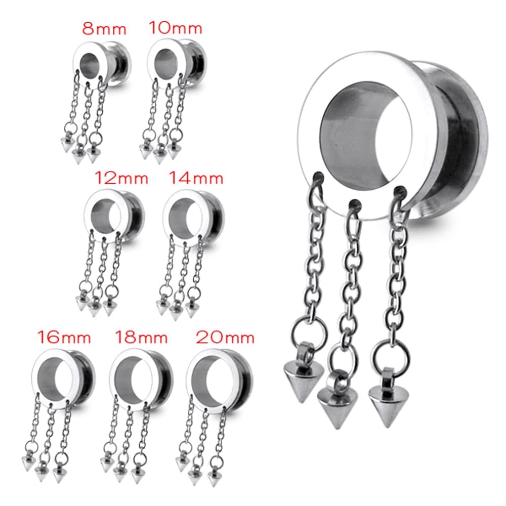 316L Surgical Steel Dangling Cones External Threaded Tunnel
