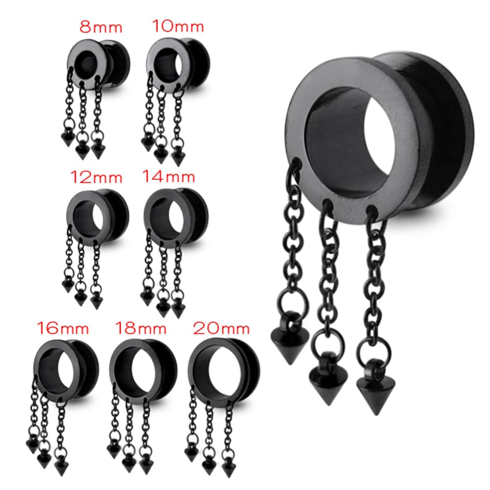 316L Surgical Steel Black Dangling Cones External Threaded Tunnel
