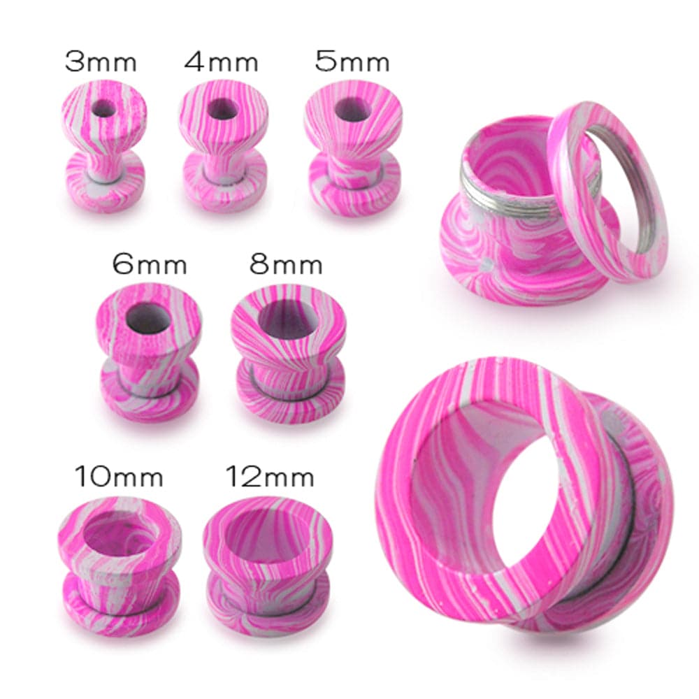 316L Surgical Steel Pink Painted Screw Fit Flesh Tunnel