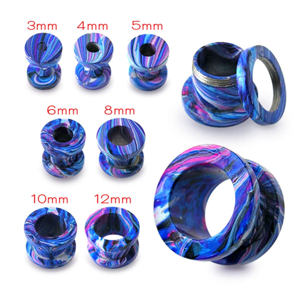 316L Surgical Steel Blue and Pink Painted Screw Fit Flesh Tunnel