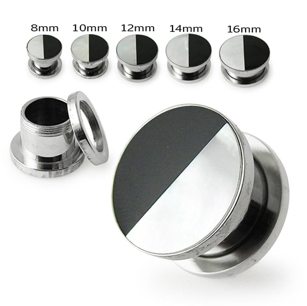 316L Surgical Steel B&W Shell Flesh Tunnel