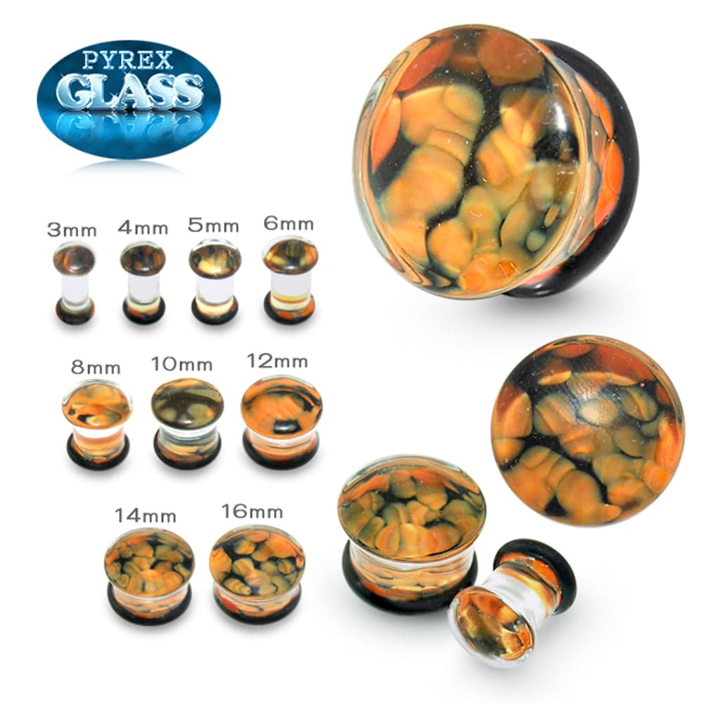 Pyrex Glass Pebble Orange and Black Ear Plug