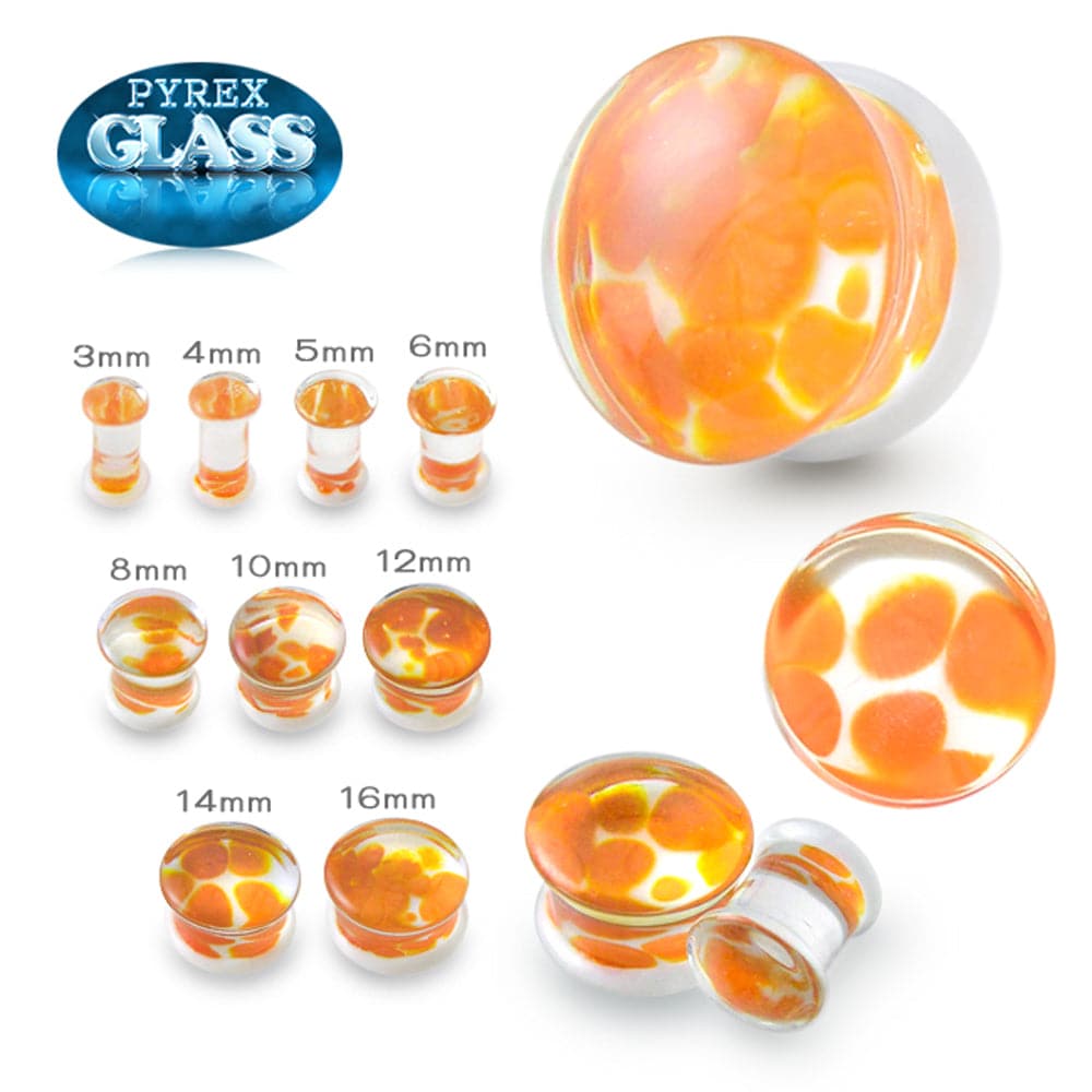 Pyrex Glass Orange and Clear Pebble Ear Tunnel Plug