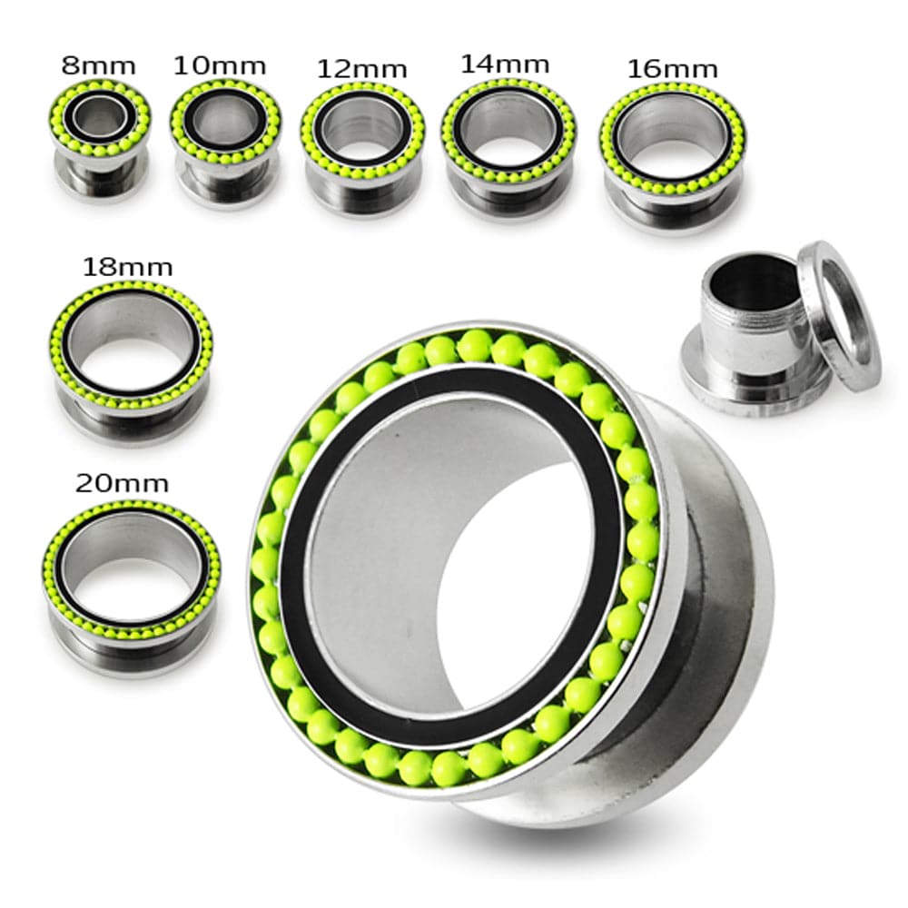 316L Surgical Steel With Light Green Ball Edge Top Flesh Tunnel