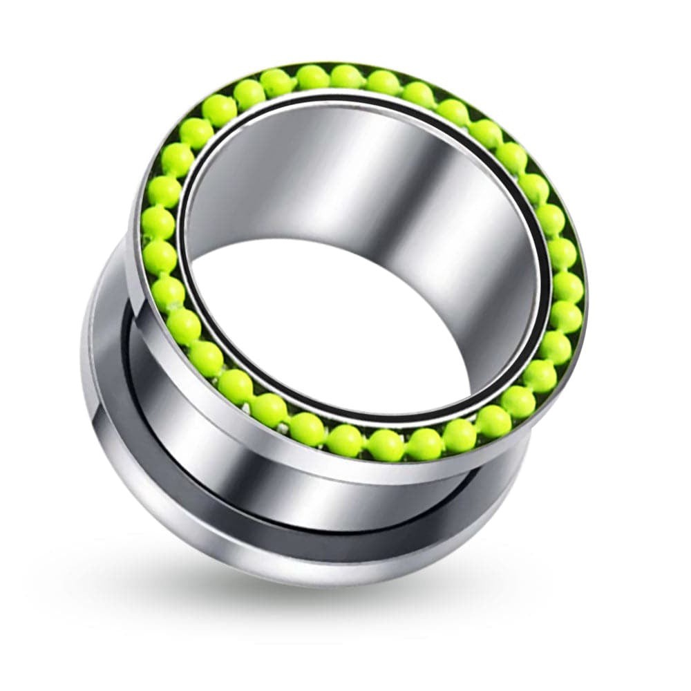 316L Surgical Steel With Light Green Ball Edge Top Flesh Tunnel