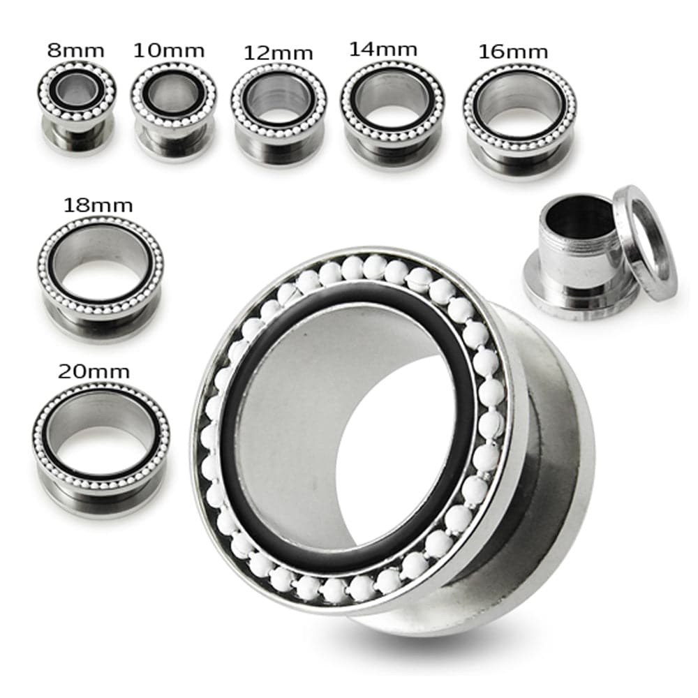 316L Surgical Steel With Milk White Ball Edge Top Flesh Tunnel