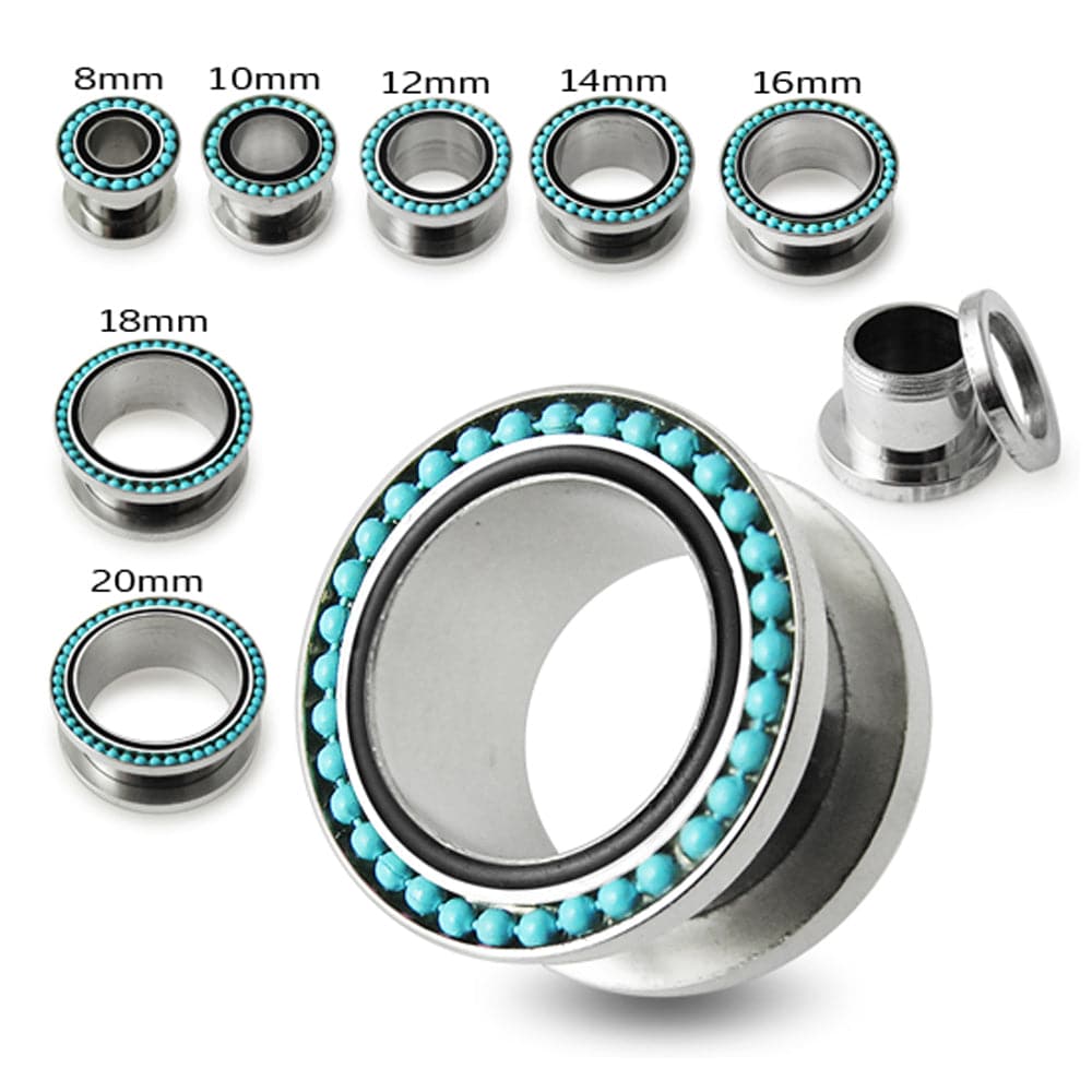 316L Surgical Steel With Turquoise Ball Edge Top Flesh Tunnel