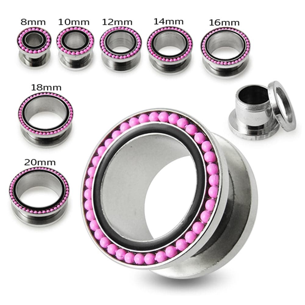 316L Surgical Steel With Pink Ball Black Edge Top Flesh Tunnel