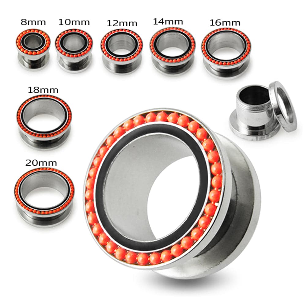 316L Surgical Steel With Orange Ball Black Edge Top Flesh Tunnel