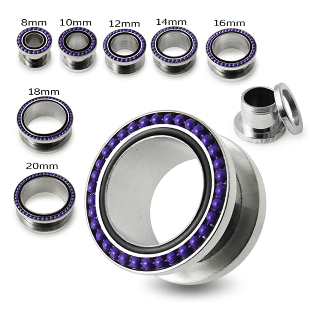 316L Surgical Steel With Purple Ball Edge Top Flesh Tunnel