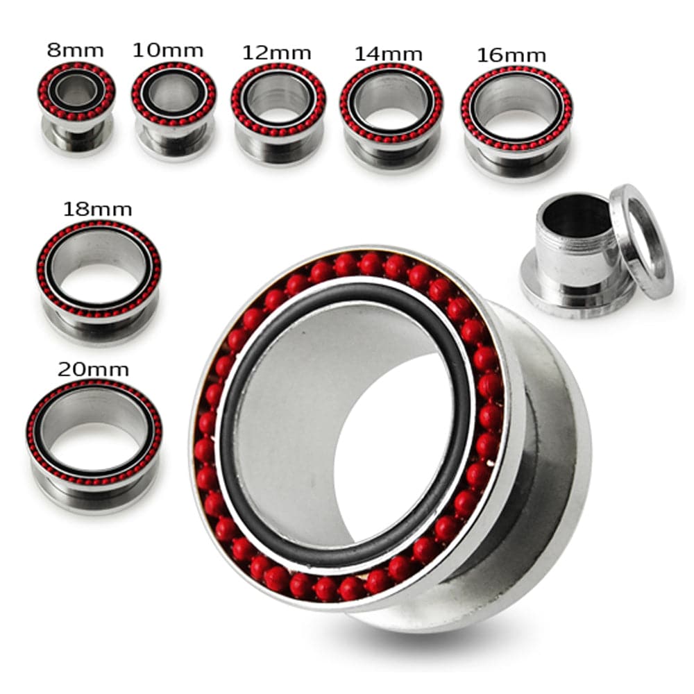 316L Surgical Steel With Red Ball Edge Top Flesh Tunnel