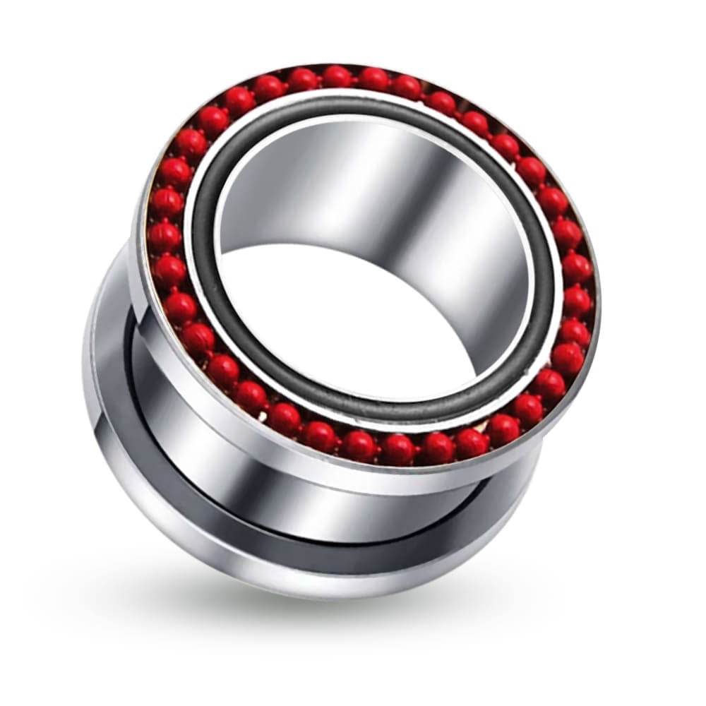 316L Surgical Steel With Red Ball Edge Top Flesh Tunnel