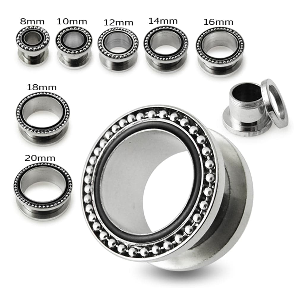 316L Surgical Steel Ball Top Edge External Threaded Tunnel