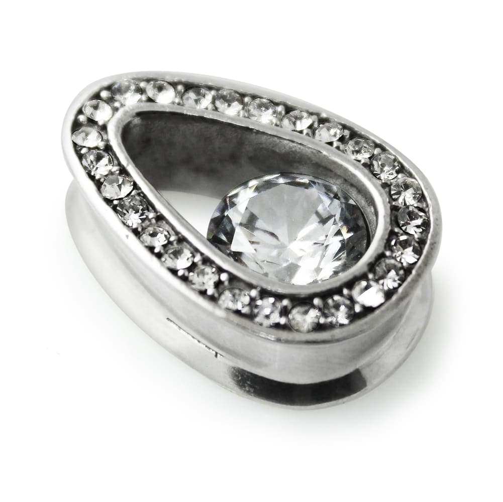316L Surgical Steel Clear CZ Jewelled Tear Drop Ear Plug