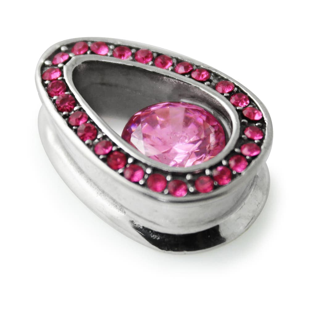 316L Surgical Steel Pink Jewelled Tear Drop Ear Plug