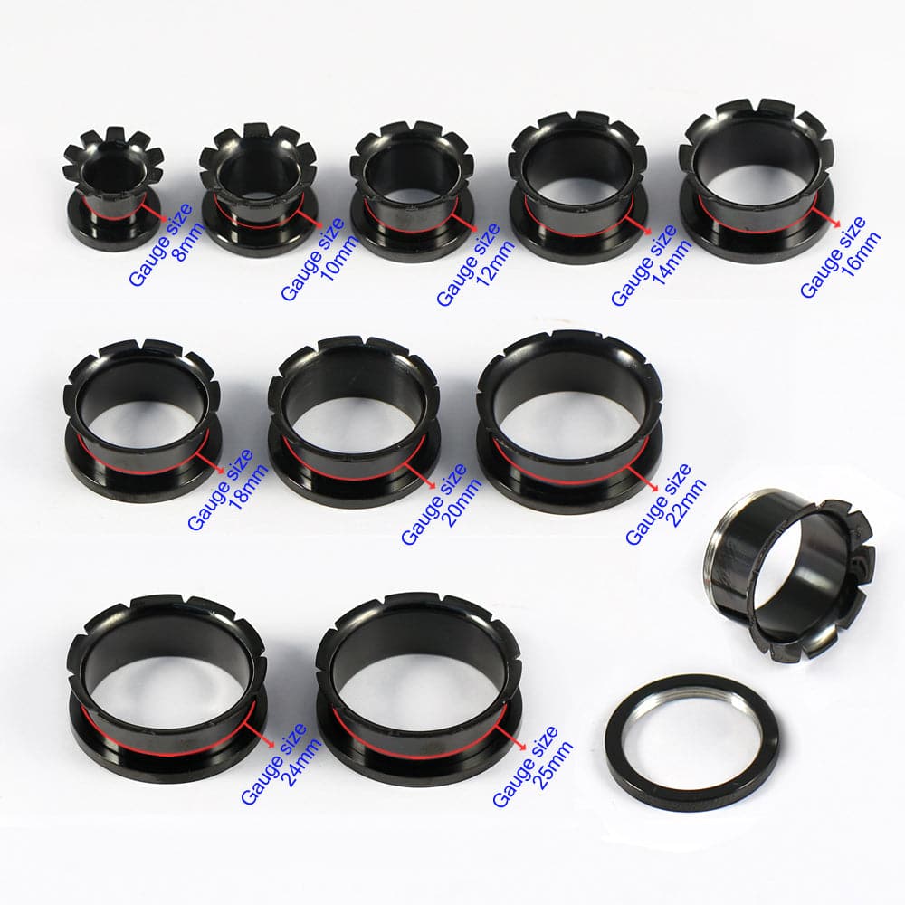 316L Surgical Steel Black Groove and Flare Flesh Tunnel