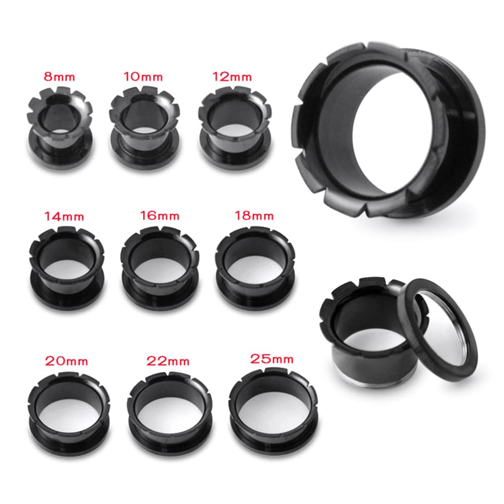 316L Surgical Steel Black Groove and Flare Flesh Tunnel