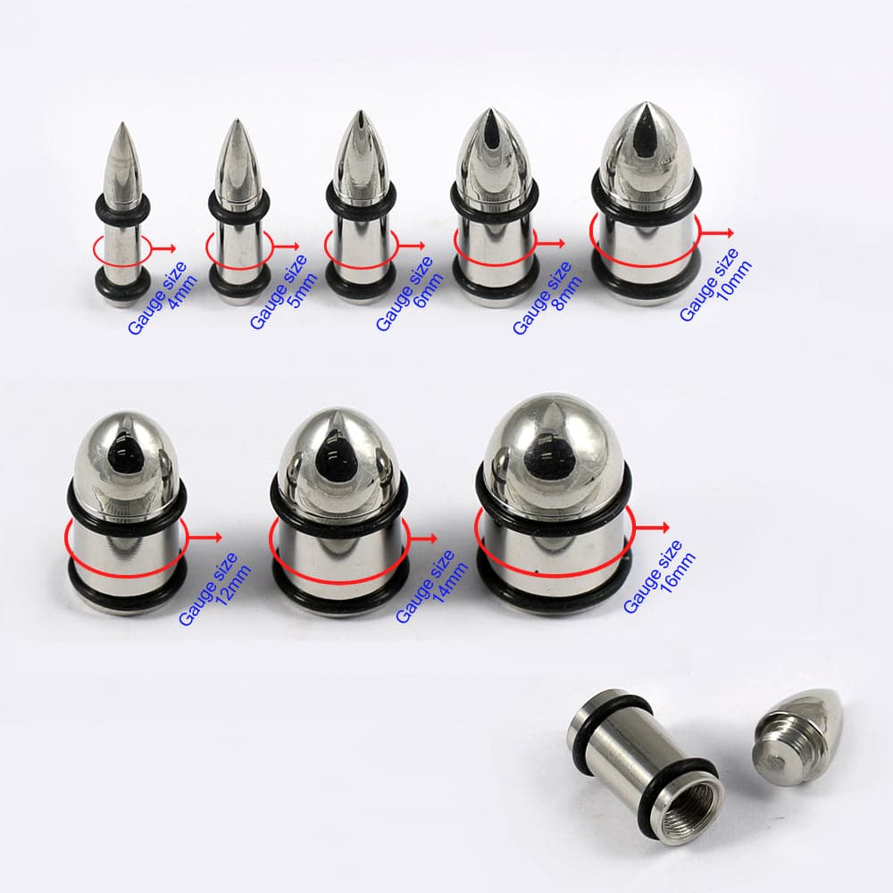 316L Surgical Steel Bullet with O-Rings Internally Threaded Tunnel