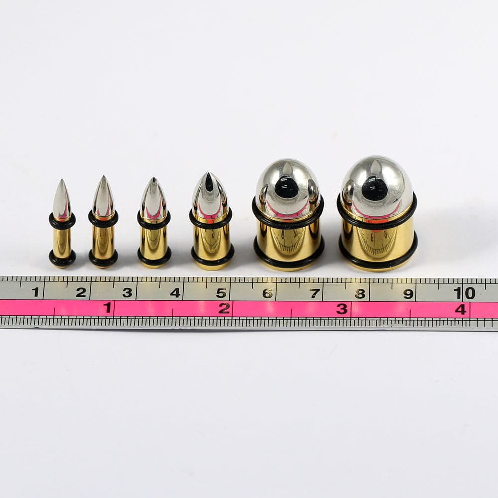316L Surgical Steel & Gold Bullet with O-Rings Internally Threaded Tunnel