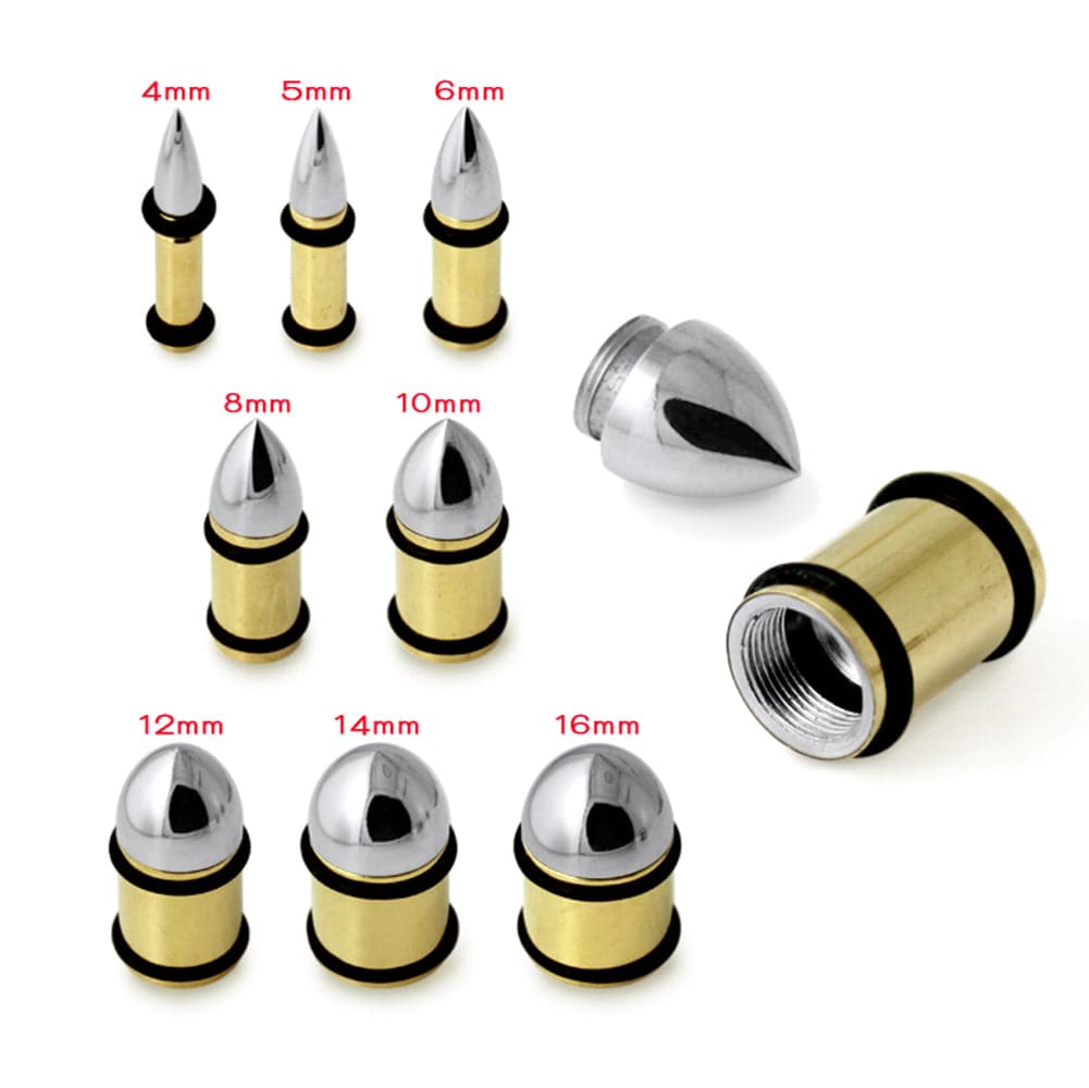 316L Surgical Steel & Gold Bullet with O-Rings Internally Threaded Tunnel