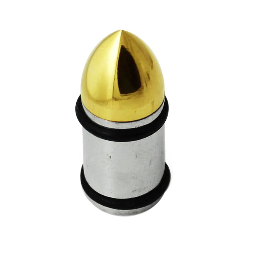 316L Surgical Steel & Gold Top Bullet with O-Rings Internally Threaded Tunnel