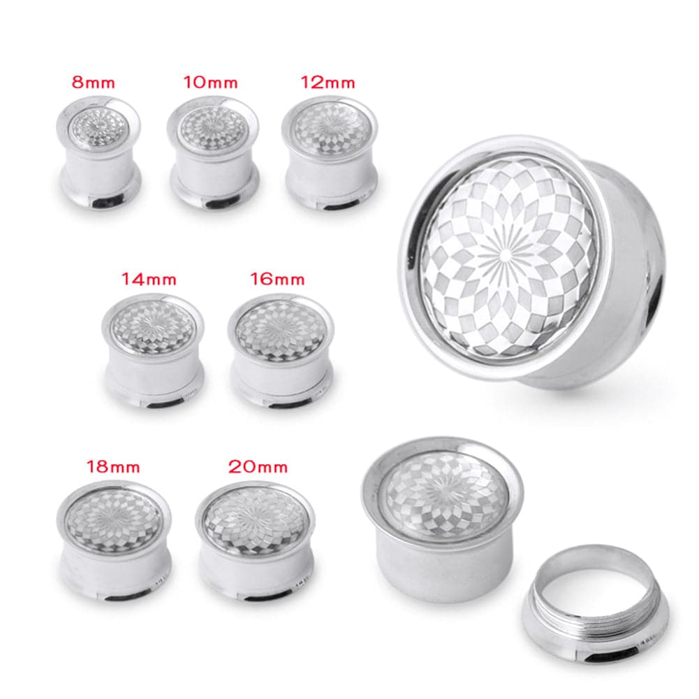 316L Surgical Steel Geometric Pattern Internally Threaded Tunnel