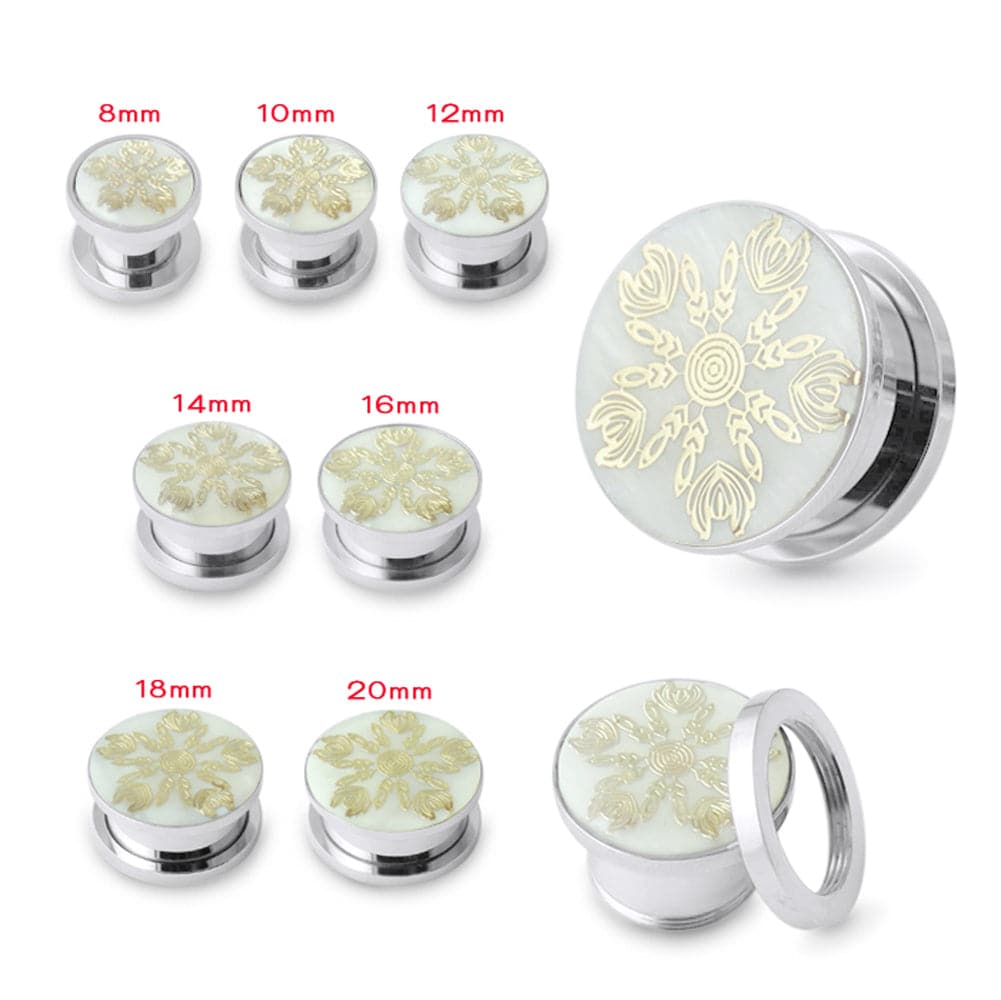 316L Synthesis Steel Flesh Tunnel with Golden Flower
