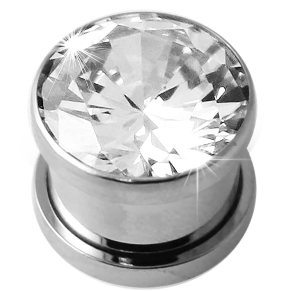 316L Surgical Steel Bezel Set Cubic Zirconia External Threaded Tunnel