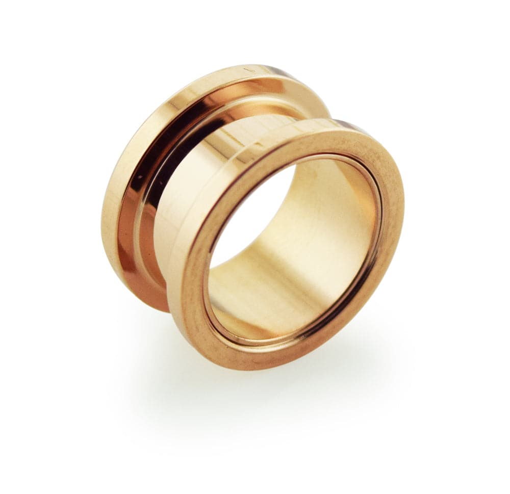 316L Surgical Steel Rose Gold Plated External Screw Fit Ear Flesh Tunnel