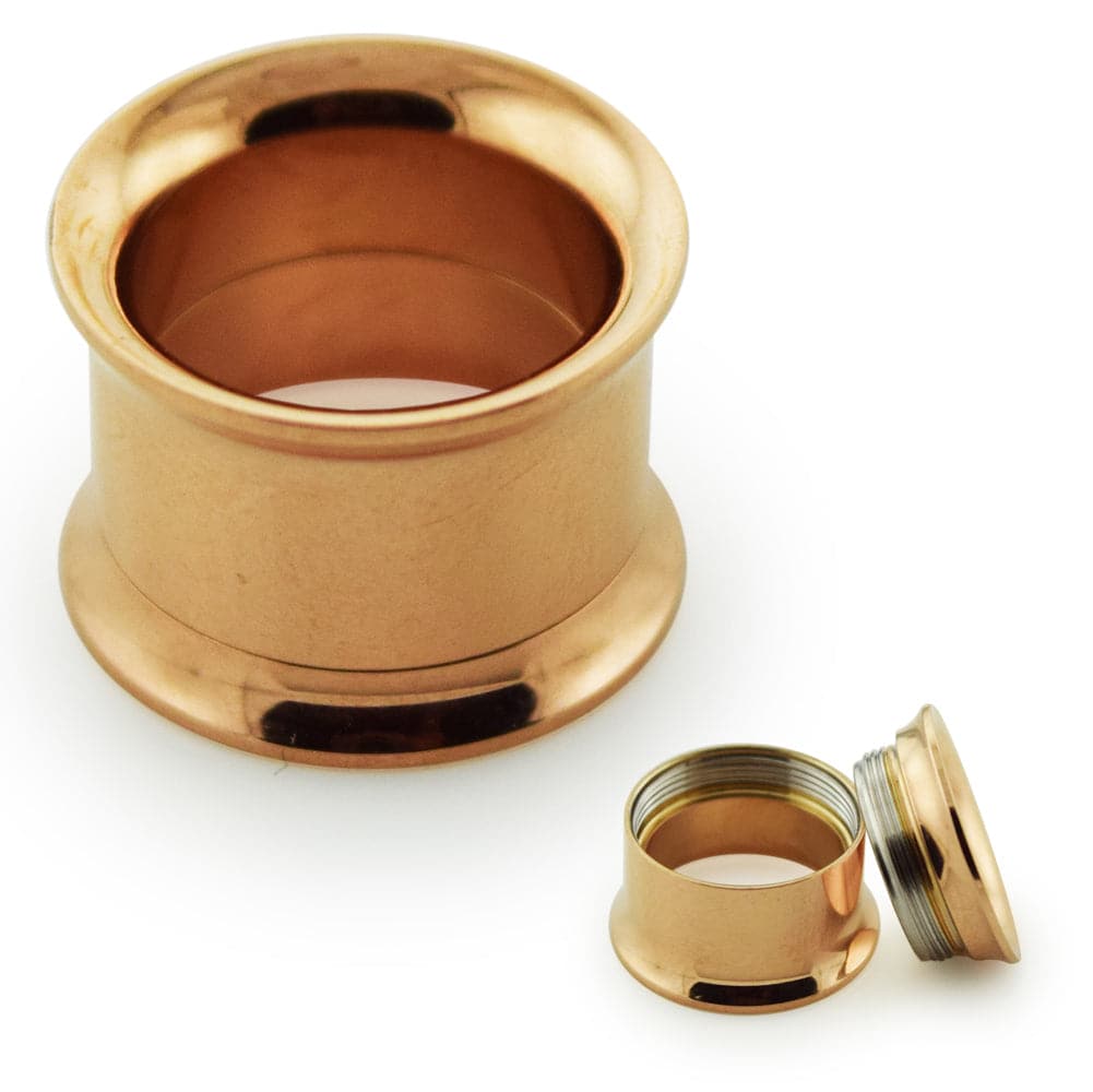 316L Surgical Steel Double Flared Rose Gold Internally Threaded Tunnel