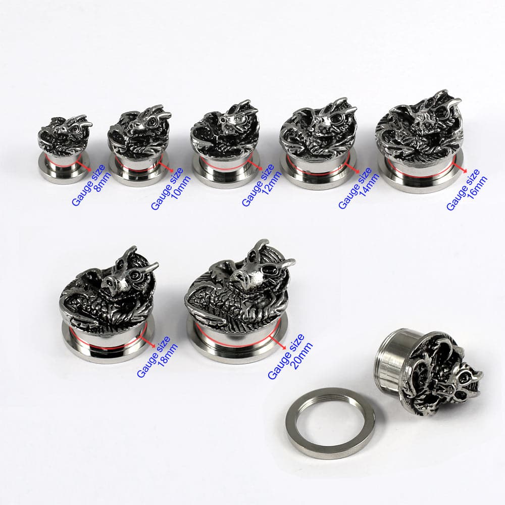 316L Surgical Steel Dragon External Threaded Tunnel