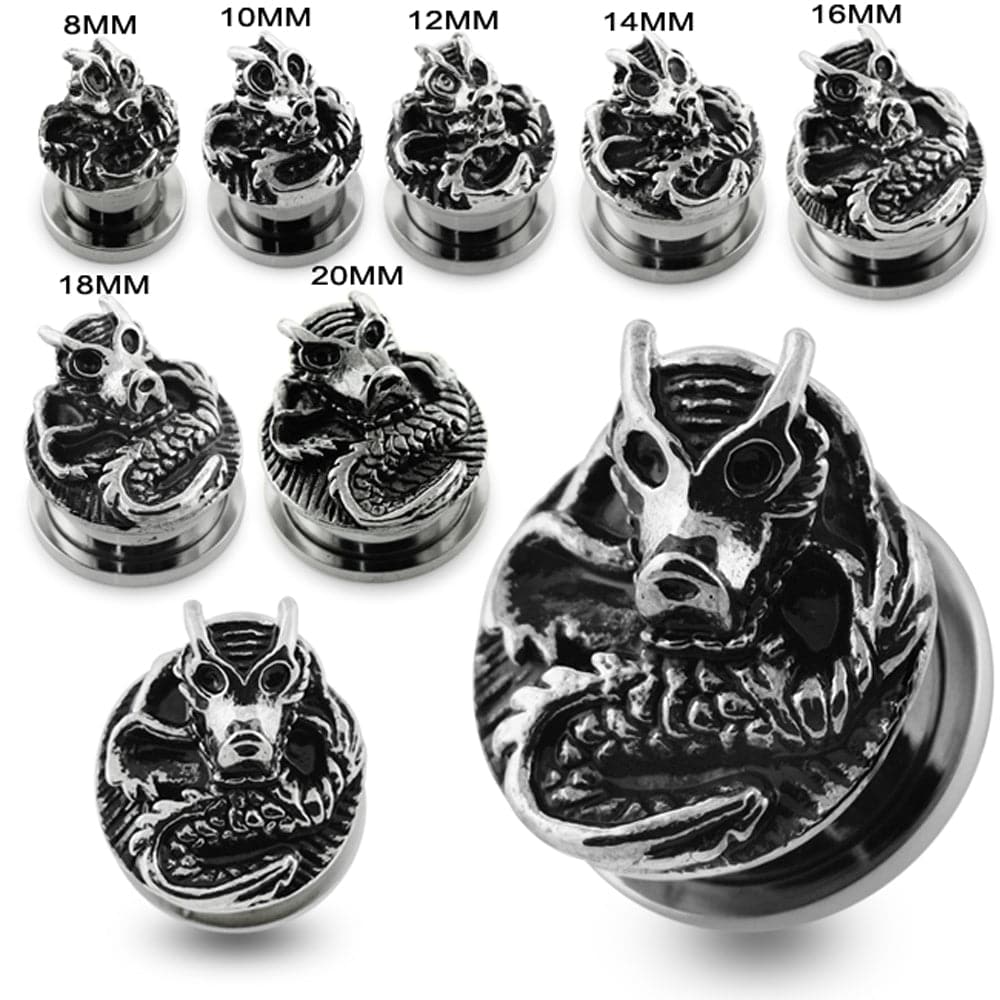 316L Surgical Steel Dragon External Threaded Tunnel
