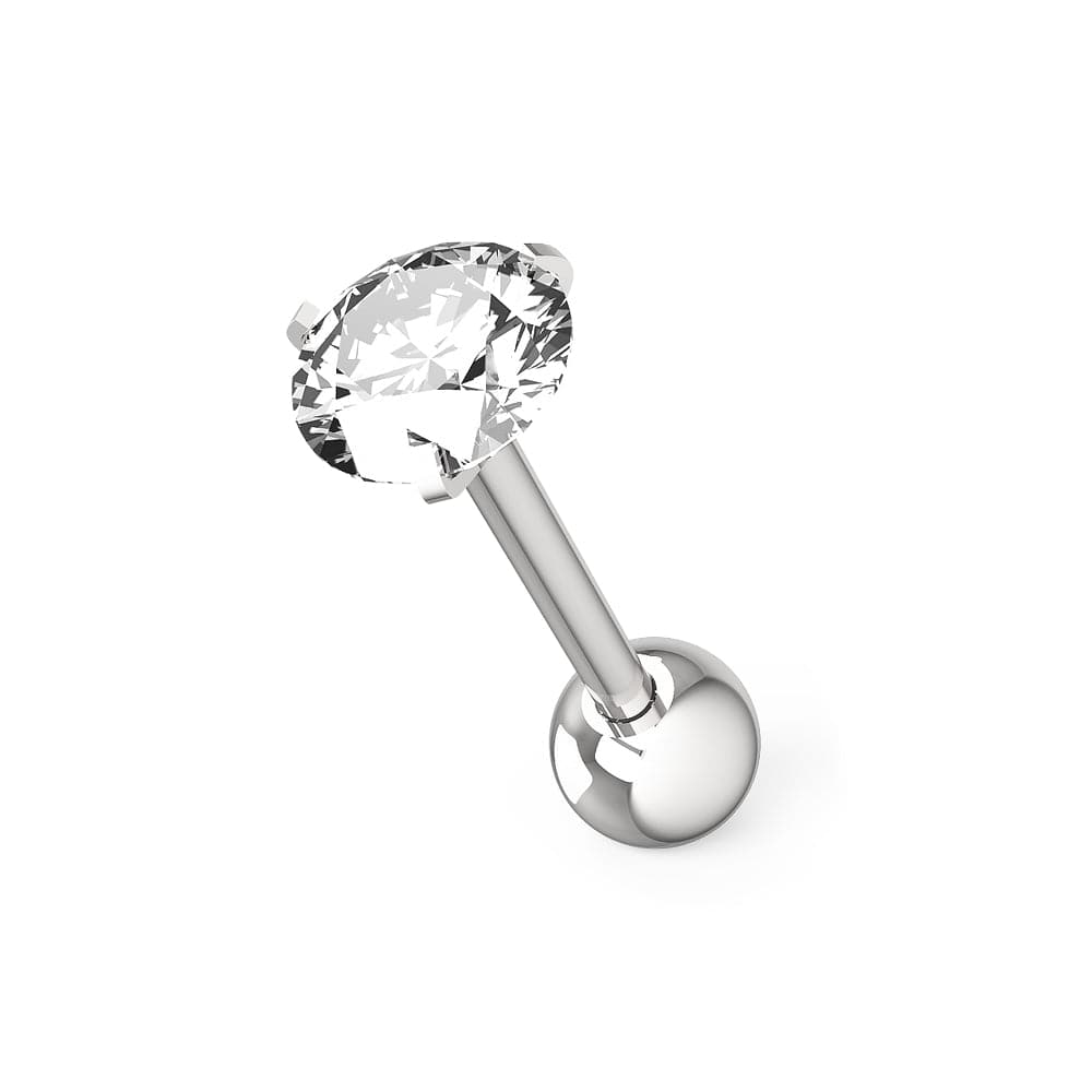 316L Surgical Steel Tragus Bar with Clear Round Gem Top Stud