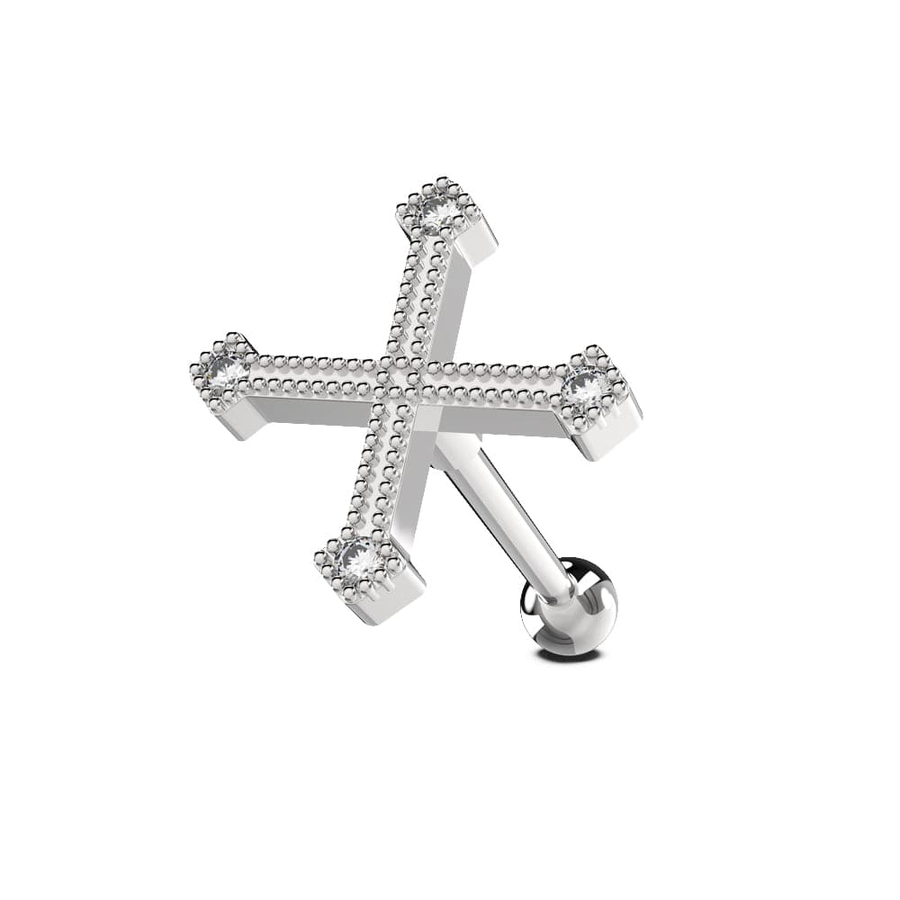 316L Surgical Steel Micro Setting Jewelled Irish Cross Tragus Stud