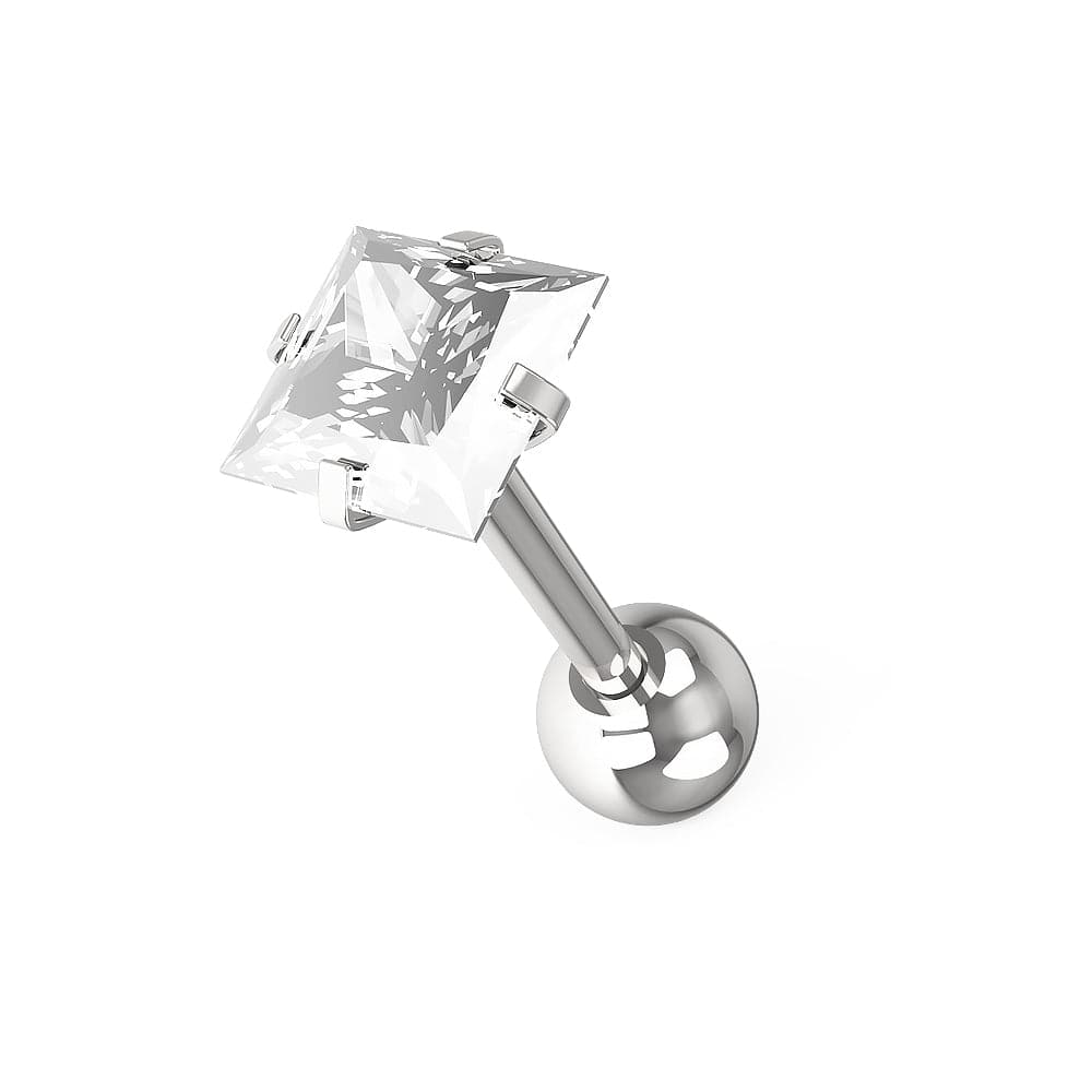 316L Tragus Bar with Clear Square Gem Top Stud