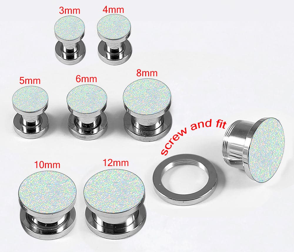 316L Surgical Steel Glittering Coloured Screw Fit Flesh Tunnel