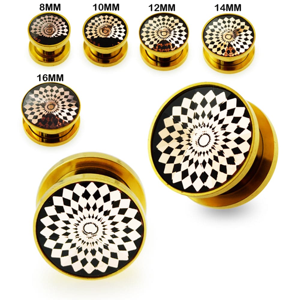 316L Surgical Steel Gold PVD Cut-Out Jewel Screw Fit Flesh Tunnel