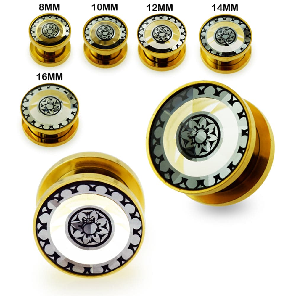 316L Surgical Steel Gold PVD Cut-Out Flower Screw Fit Flesh Tunnel
