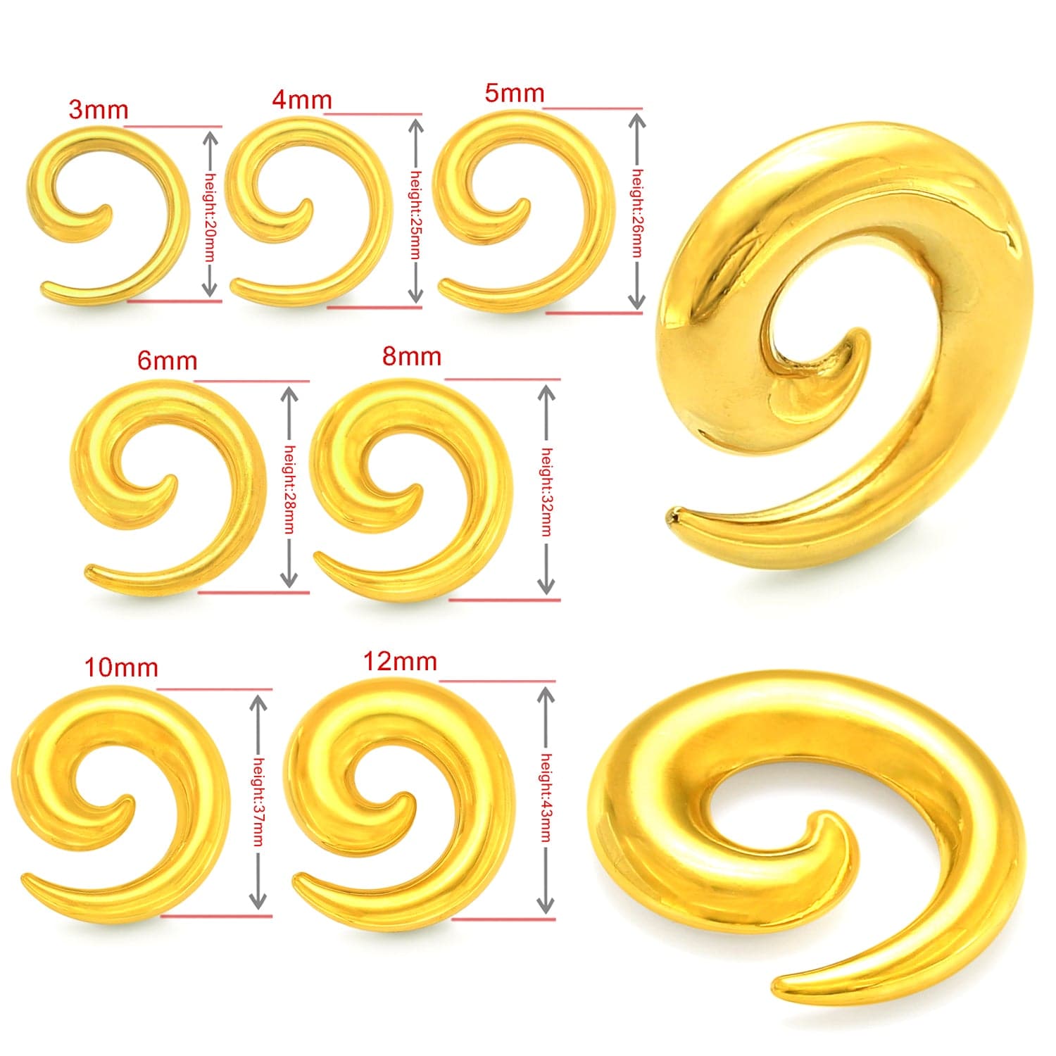 316L Surgical Steel Gold PVD Plated Over Hollow Ear Expander