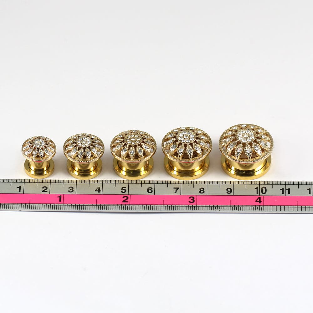 316L Surgical Steel Gold PVD Micro Jewelled Ear Flesh Tunnel