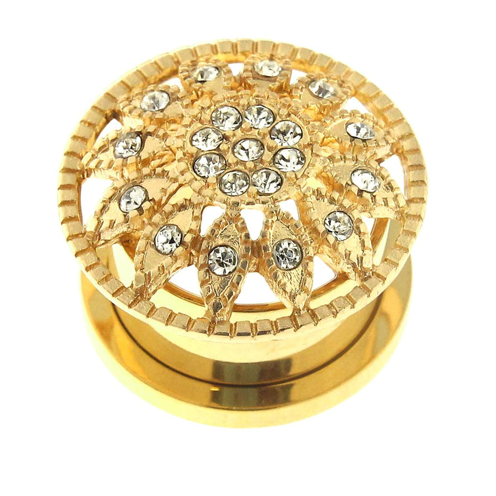 316L Surgical Steel Gold PVD Micro Jewelled Ear Flesh Tunnel