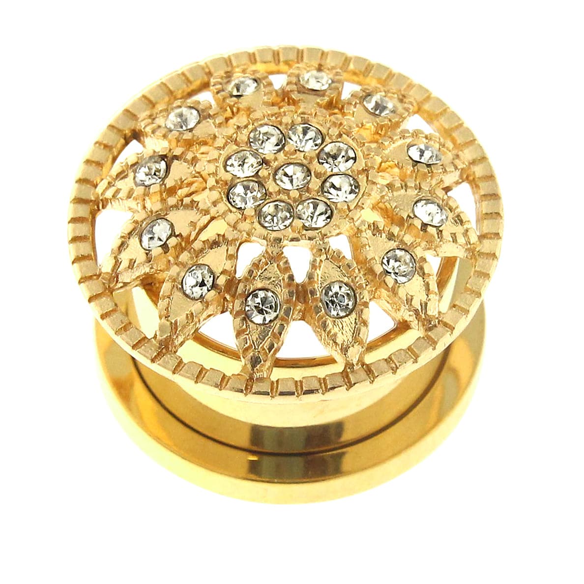 316L Surgical Steel Gold PVD Micro Jewelled Ear Flesh Tunnel