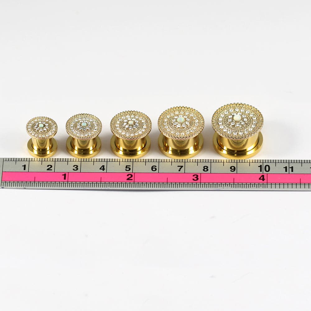 316L Surgical Steel with Gold PVD CZ and Opal Studded Ear Flesh Tunnel