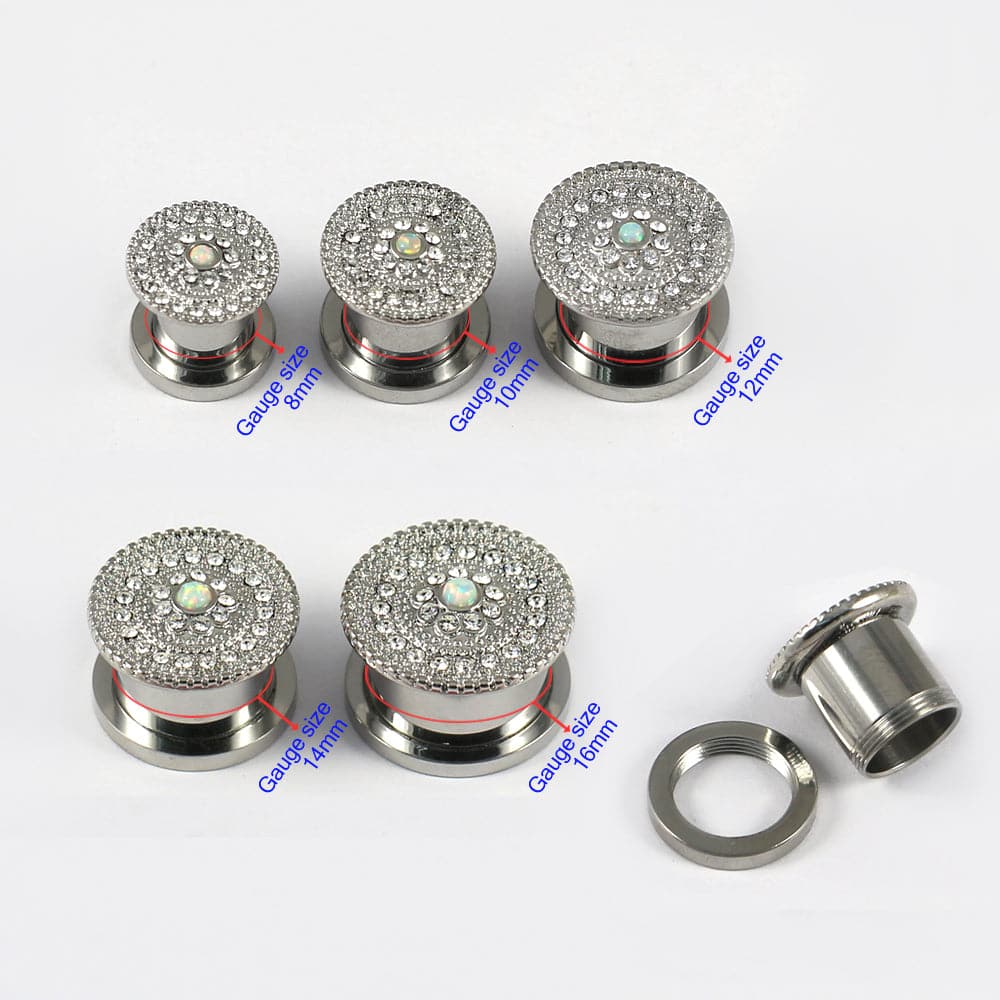 316L Surgical Steel CZ and Opal Stone Flesh Tunnel