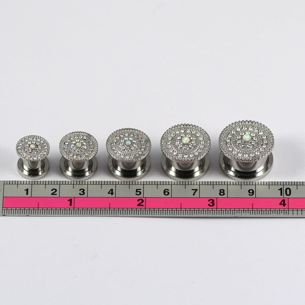 316L Surgical Steel CZ and Opal Stone Flesh Tunnel