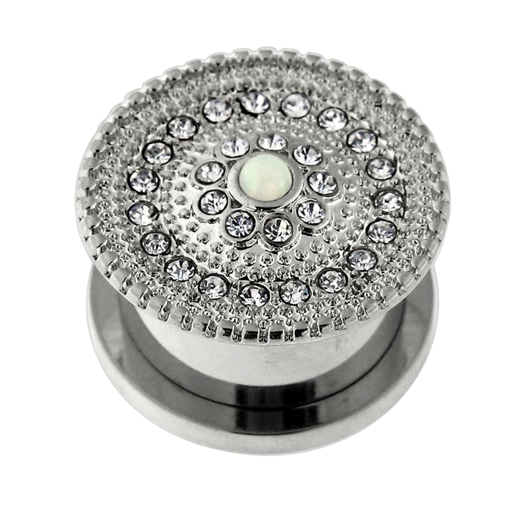 316L Surgical Steel CZ and Opal Stone Flesh Tunnel