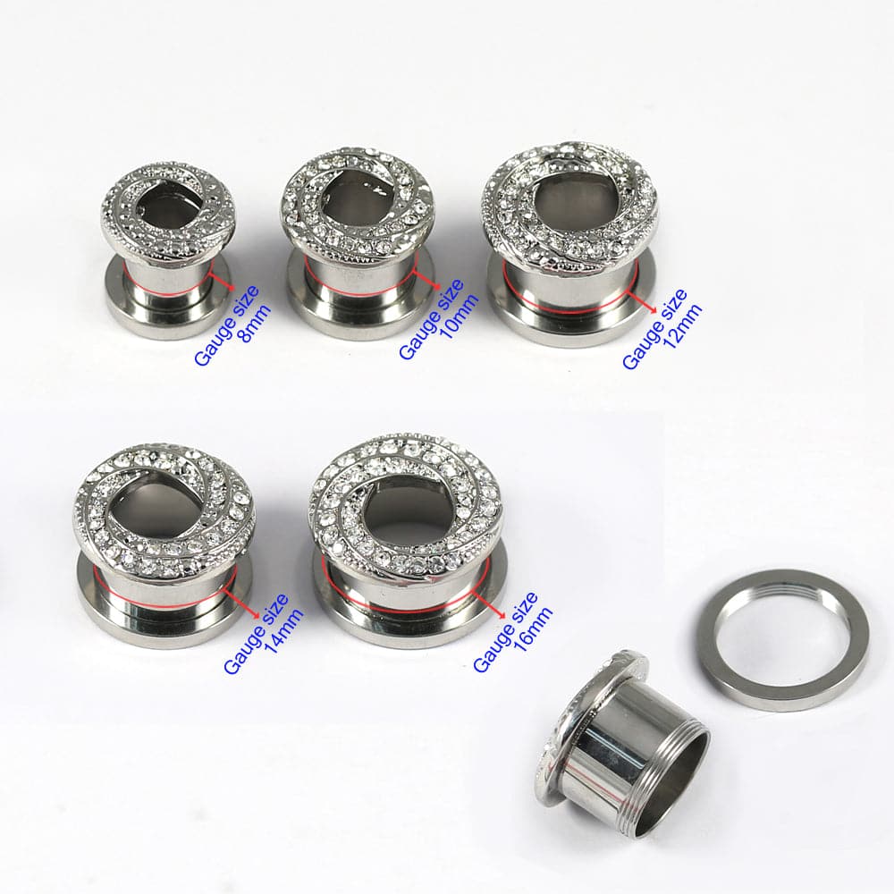 316L Surgical Steel Floral Swirl Micro Jewelled CZ Stone Ear Flesh Tunnel