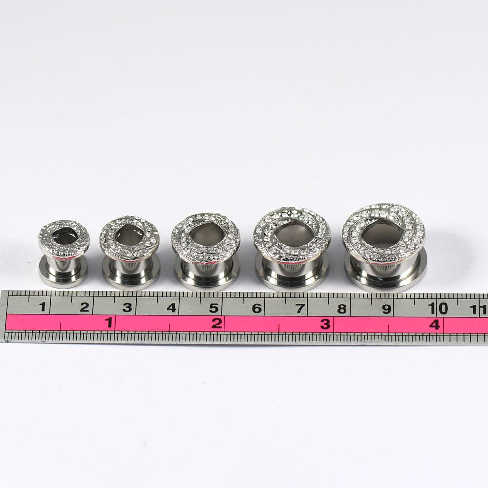 316L Surgical Steel Floral Swirl Micro Jewelled CZ Stone Ear Flesh Tunnel