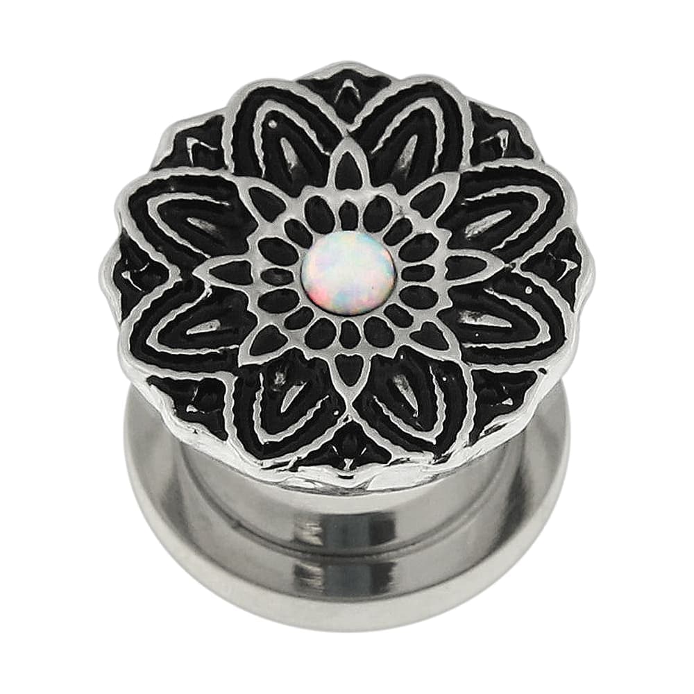 316L Surgical Steel Flower with Opal Stone Ear Flesh Tunnel