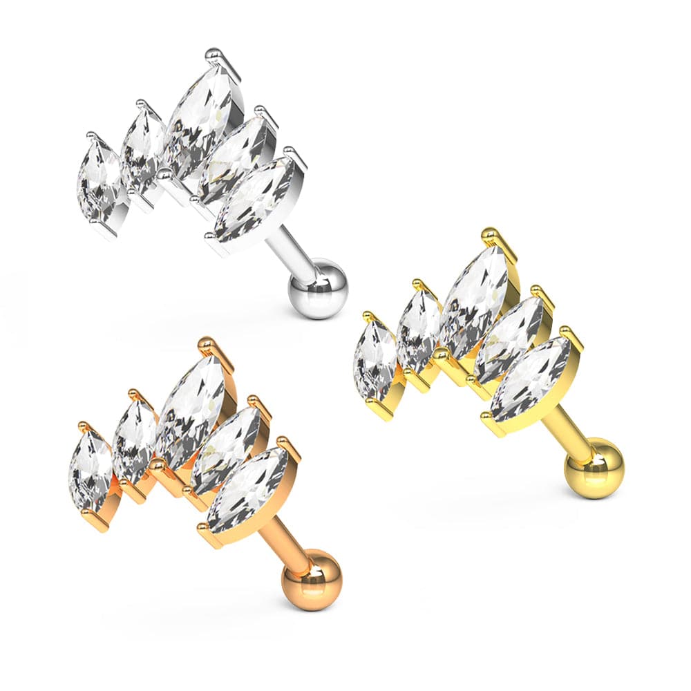 316L Surgical Steel Jewelled Crown Cartilage Ear Stud